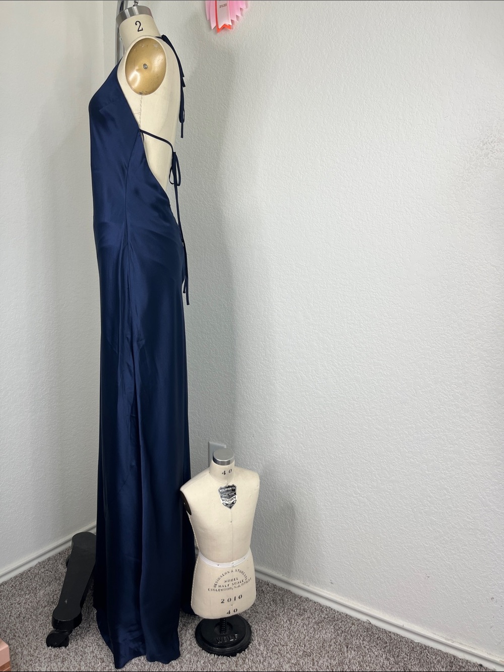 Reformation Navy Blue Satin Backless Gown - Picture 7 of 15